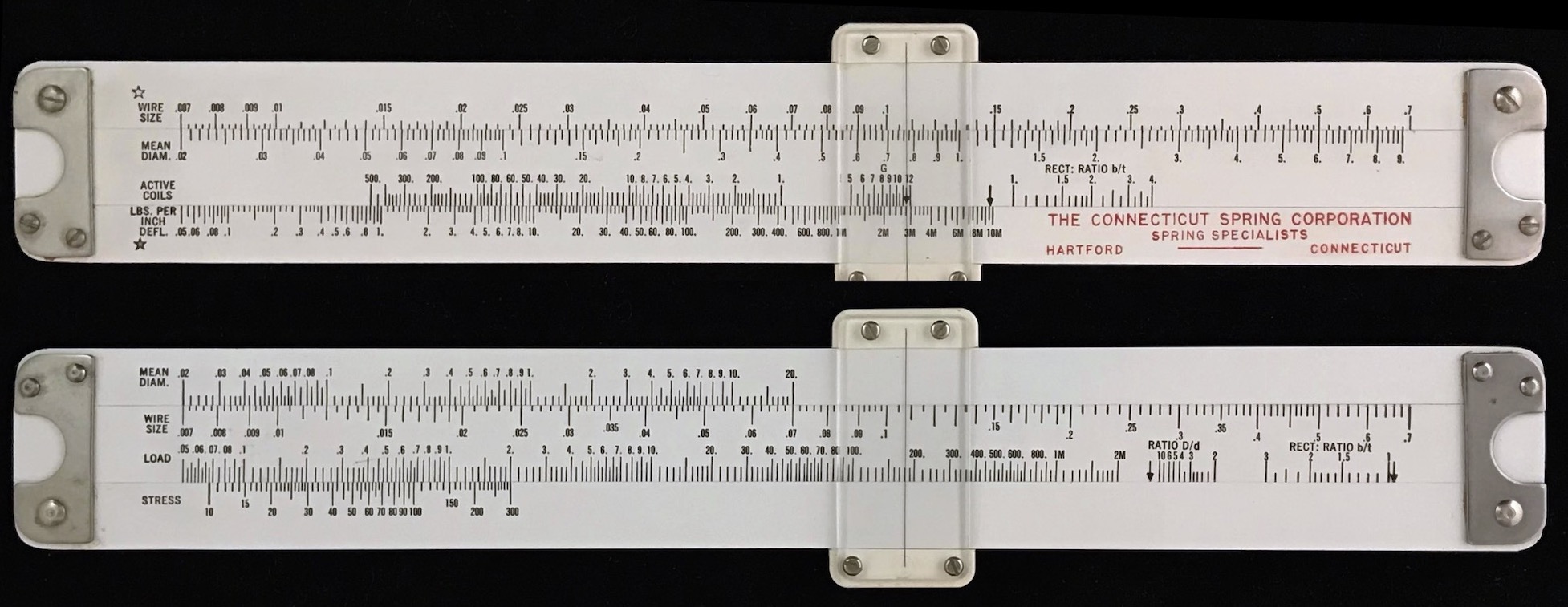Acu-Rule spring calculation slide rule, made for Connecticut Spring Corp, 1955.