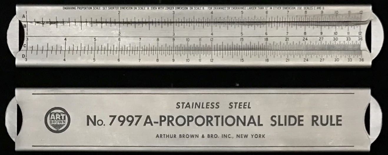 Engraving Proportion Scale, c. 1928. (Manufactured by P.A.S. Co, for Arthur Brown and Bro.)