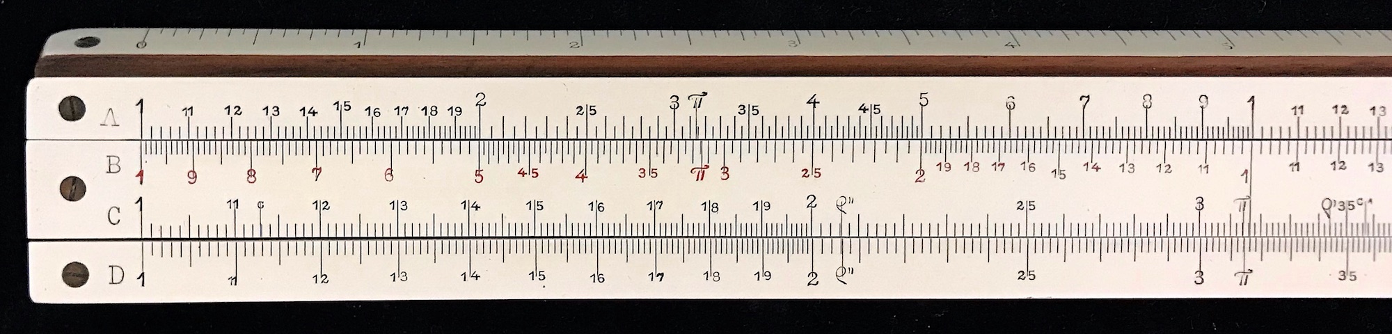 Close-up of left side, showing the Br scale inked in red.
