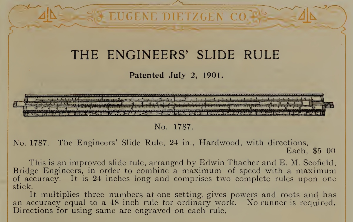 Engineer’s Slide Rule in the Dietzgen catalog, 1907.